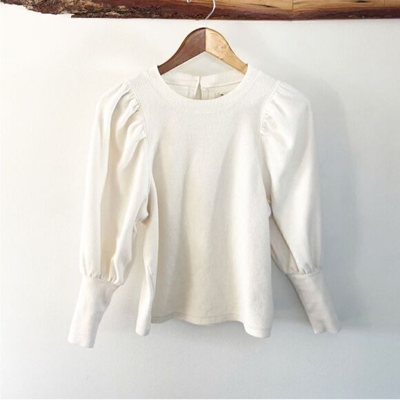 Madewell Cozy Puff Sleeve Top Antique Cream Brushed Fleece Minimalist Essential - Picture 2 of 10